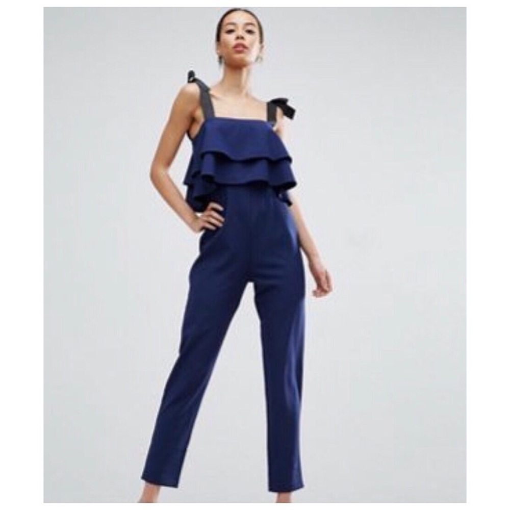 Navy ASOS Double Ruffle Jumpsuit Like New (4)